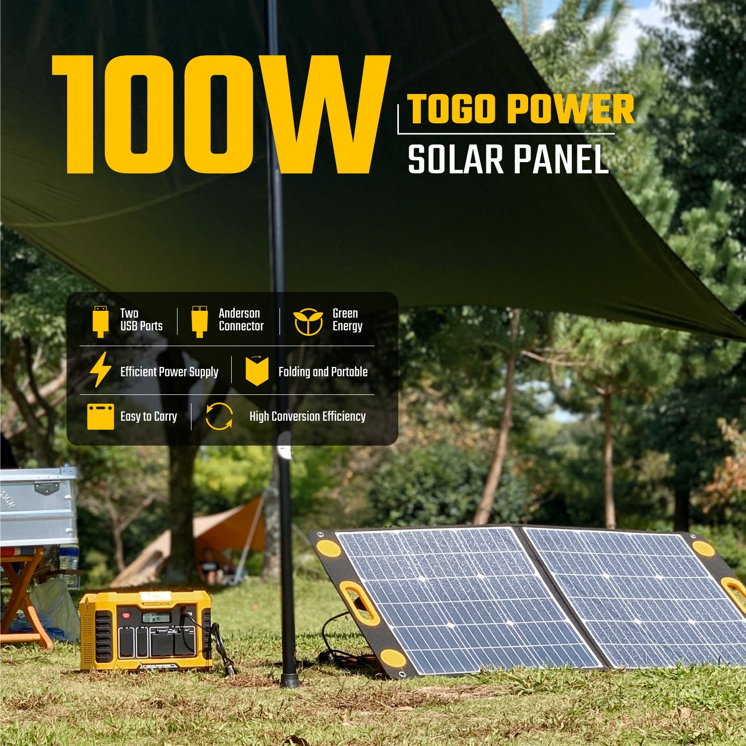 Togo POWER Paneles solares portátiles de 100 W, kit de panel solar IP65  plegable impermeable para Jackery/BLUETTI/TOGO Power/ECOFLOW, cargador de