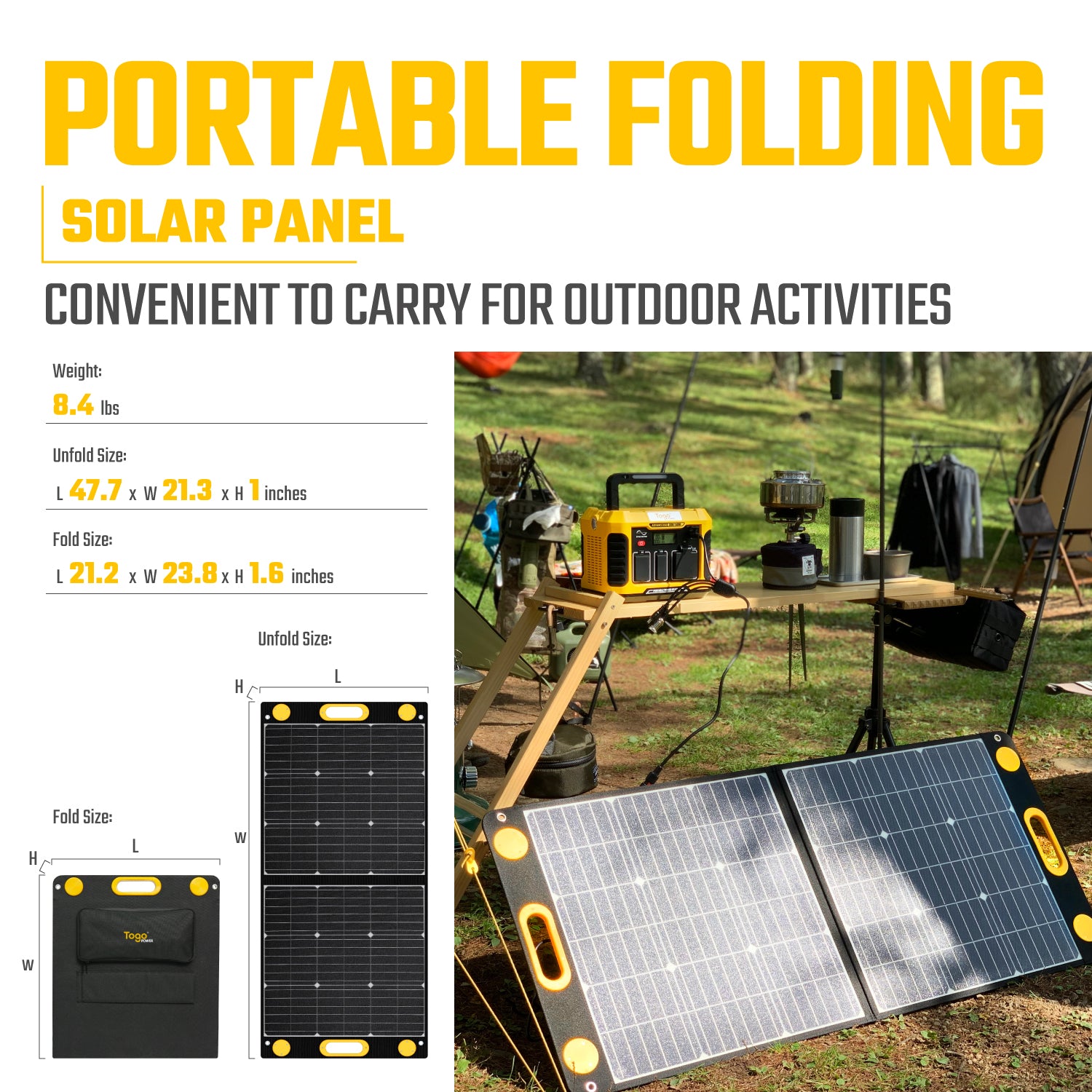 Togo POWER Paneles solares portátiles de 100 W, kit de panel solar IP65  plegable impermeable para Jackery/BLUETTI/TOGO Power/ECOFLOW, cargador de